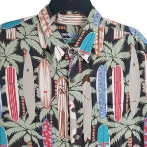 Vtg Reyn Spooner Hawaiian Surfboards AOP Shirt Men 2XL Floral Tropical Rayon USA